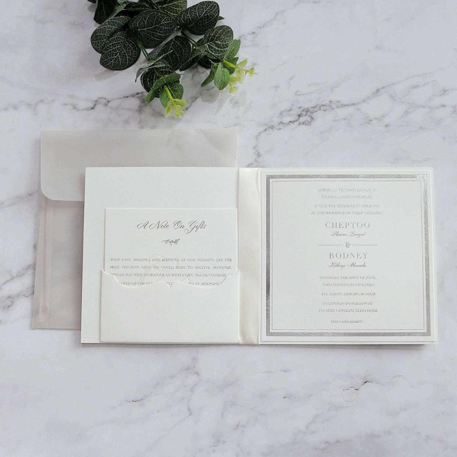 Square Invitation Card with Vellum Paper Envelope Elegant Invitation Customized